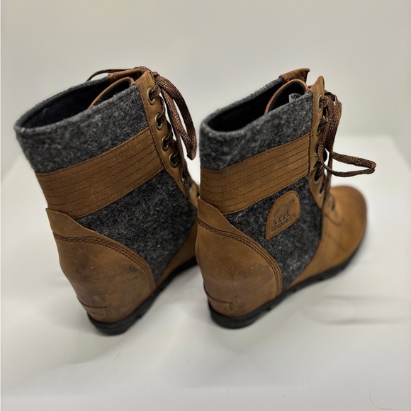 Sorel After Hours Wedge Boots Womens 9 Brown Leather Felt Lace Up NL3376 - Picture 6 of 11